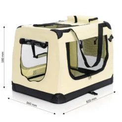 Fudajo Faltbare Transportbox für Hunde, Katzen XL (82x56x58cm), robust, leicht, sicher, Hundebox mit Tragegriff und Decke, Beige