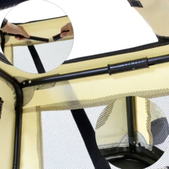 Fudajo Faltbare Transportbox für Hunde, Katzen XL (82x56x58cm), robust, leicht, sicher, Hundebox mit Tragegriff und Decke, Beige