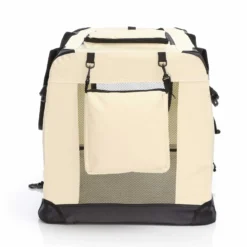 Fudajo Faltbare Transportbox für Hunde, Katzen XL (82x56x58cm), robust, leicht, sicher, Hundebox mit Tragegriff und Decke, Beige
