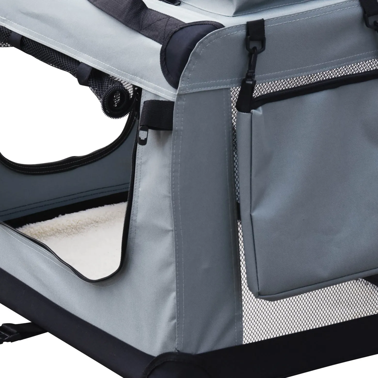 Fudajo Faltbare Transportbox für Hunde, Katzen L (70x52x50cm), robust, leicht, sicher, Hundebox mit Tragegriff und Decke, Grau