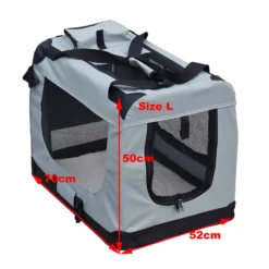 Fudajo Faltbare Transportbox für Hunde, Katzen L (70x52x50cm), robust, leicht, sicher, Hundebox mit Tragegriff und Decke, Grau