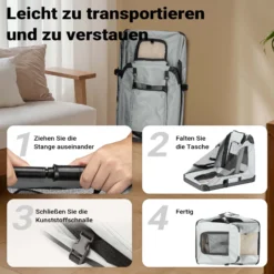 Fudajo Faltbare Transportbox für Hunde, Katzen M (60x42x44cm), robust, leicht, sicher, Hundebox mit Tragegriff und Decke, Grau