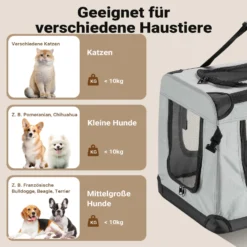 Fudajo Faltbare Transportbox für Hunde, Katzen M (60x42x44cm), robust, leicht, sicher, Hundebox mit Tragegriff und Decke, Grau