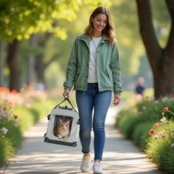 Fudajo Faltbare Transportbox für Hunde, Katzen M (60x42x44cm), robust, leicht, sicher, Hundebox mit Tragegriff und Decke, Grau