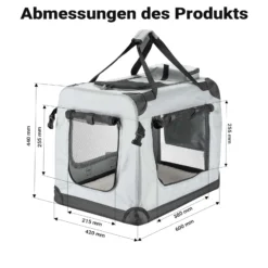 Fudajo Faltbare Transportbox für Hunde, Katzen M (60x42x44cm), robust, leicht, sicher, Hundebox mit Tragegriff und Decke, Grau
