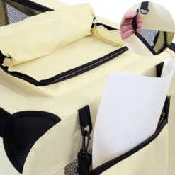 Fudajo Faltbare Transportbox für Hunde, Katzen L (70x52x50cm), robust, leicht, sicher, Hundebox mit Tragegriff und Decke, Beige