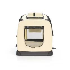 Fudajo Faltbare Transportbox für Hunde, Katzen L (70x52x50cm), robust, leicht, sicher, Hundebox mit Tragegriff und Decke, Beige