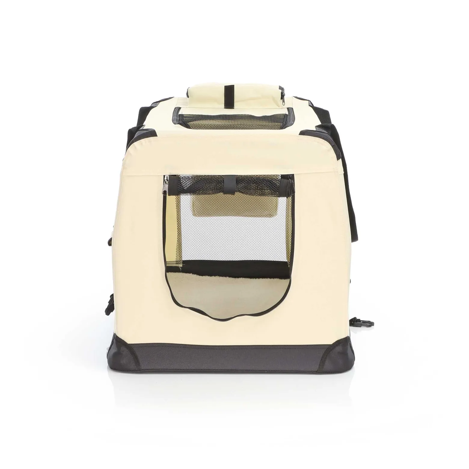 Fudajo Faltbare Transportbox für Hunde, Katzen L (70x52x50cm), robust, leicht, sicher, Hundebox mit Tragegriff und Decke, Beige