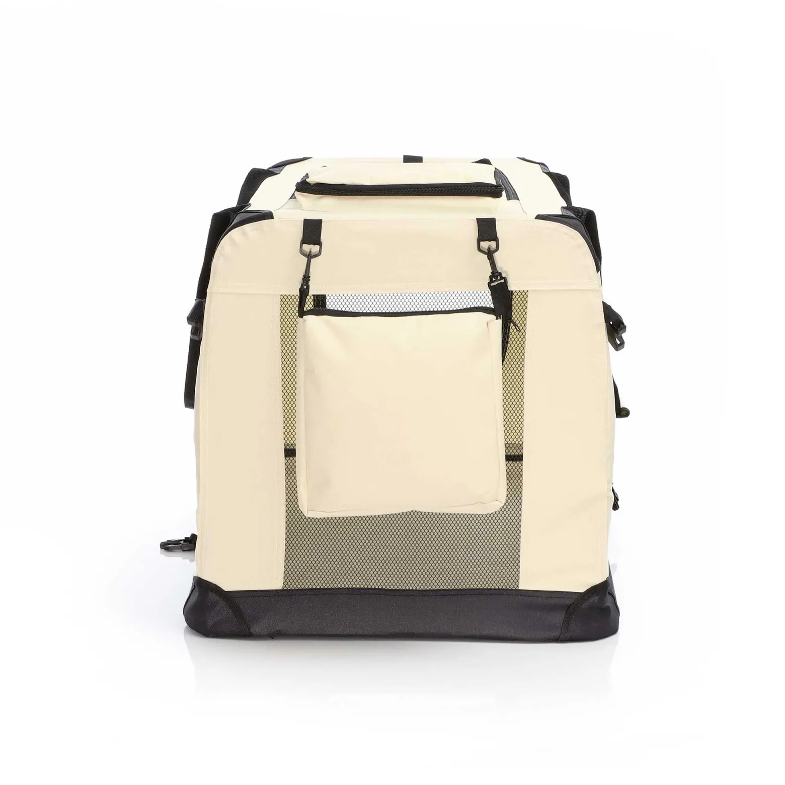 Fudajo Faltbare Transportbox für Hunde, Katzen L (70x52x50cm), robust, leicht, sicher, Hundebox mit Tragegriff und Decke, Beige