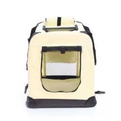 Fudajo Faltbare Transportbox für Hunde, Katzen M (60x42x44cm), robust, leicht, sicher, Hundebox mit Tragegriff und Decke, Beige