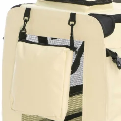 Fudajo Faltbare Transportbox für Hunde, Katzen M (60x42x44cm), robust, leicht, sicher, Hundebox mit Tragegriff und Decke, Beige