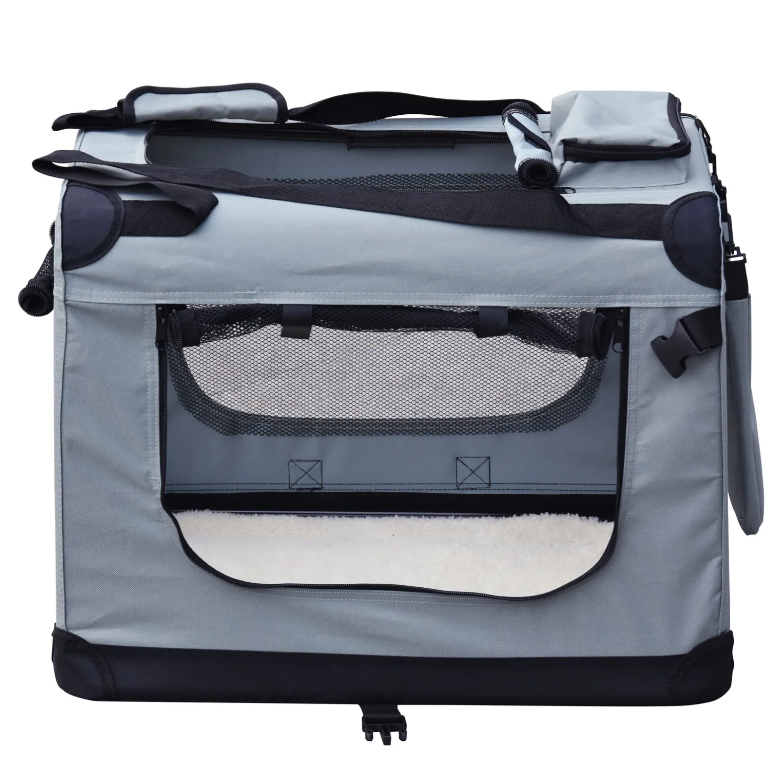 Fudajo Faltbare Transportbox für Hunde, Katzen S (50x35x35cm), robust, leicht, sicher, Hundebox mit Tragegriff und Decke, Grau