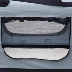 Fudajo Faltbare Transportbox für Hunde, Katzen S (50x35x35cm), robust, leicht, sicher, Hundebox mit Tragegriff und Decke, Grau