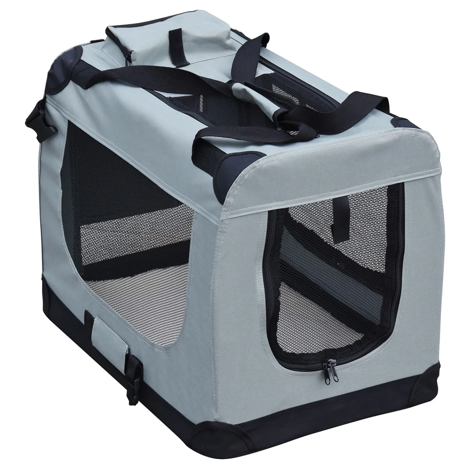 Fudajo Faltbare Transportbox für Hunde, Katzen S (50x35x35cm), robust, leicht, sicher, Hundebox mit Tragegriff und Decke, Grau