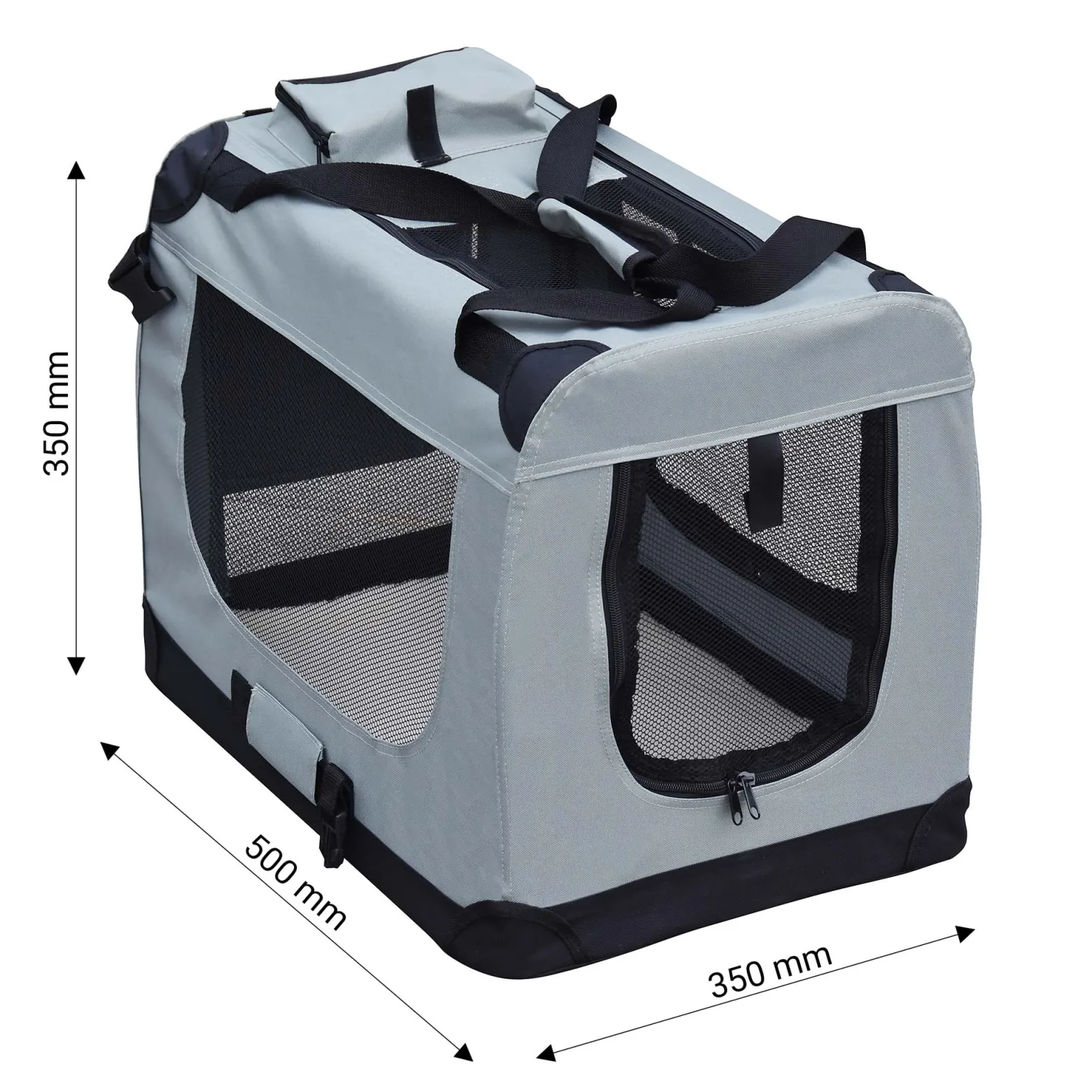 Fudajo Faltbare Transportbox für Hunde, Katzen S (50x35x35cm), robust, leicht, sicher, Hundebox mit Tragegriff und Decke, Grau
