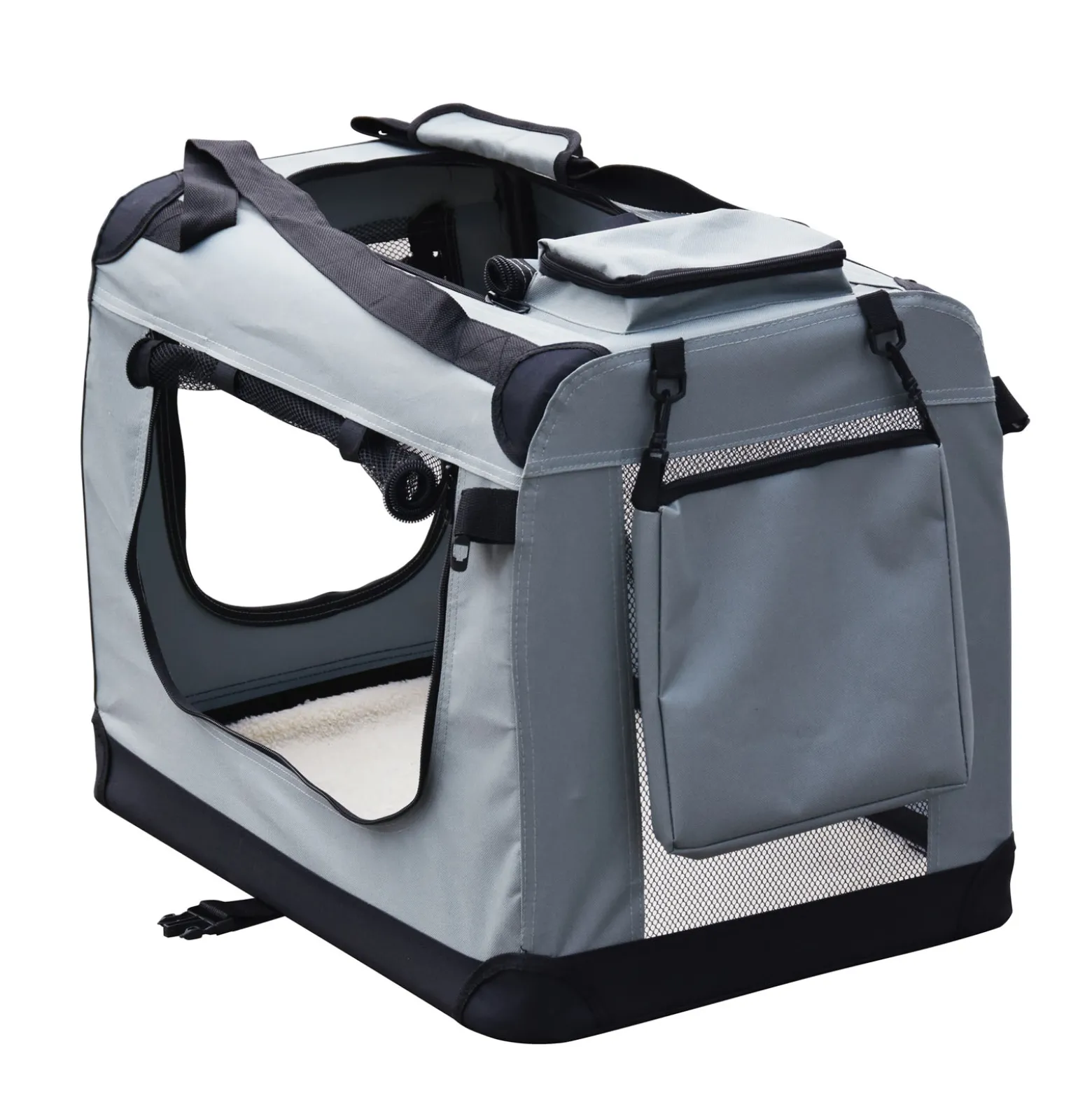Fudajo Faltbare Transportbox für Hunde, Katzen S (50x35x35cm), robust, leicht, sicher, Hundebox mit Tragegriff und Decke, Grau