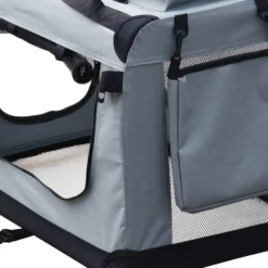 Fudajo Faltbare Transportbox für Hunde, Katzen S (50x35x35cm), robust, leicht, sicher, Hundebox mit Tragegriff und Decke, Grau