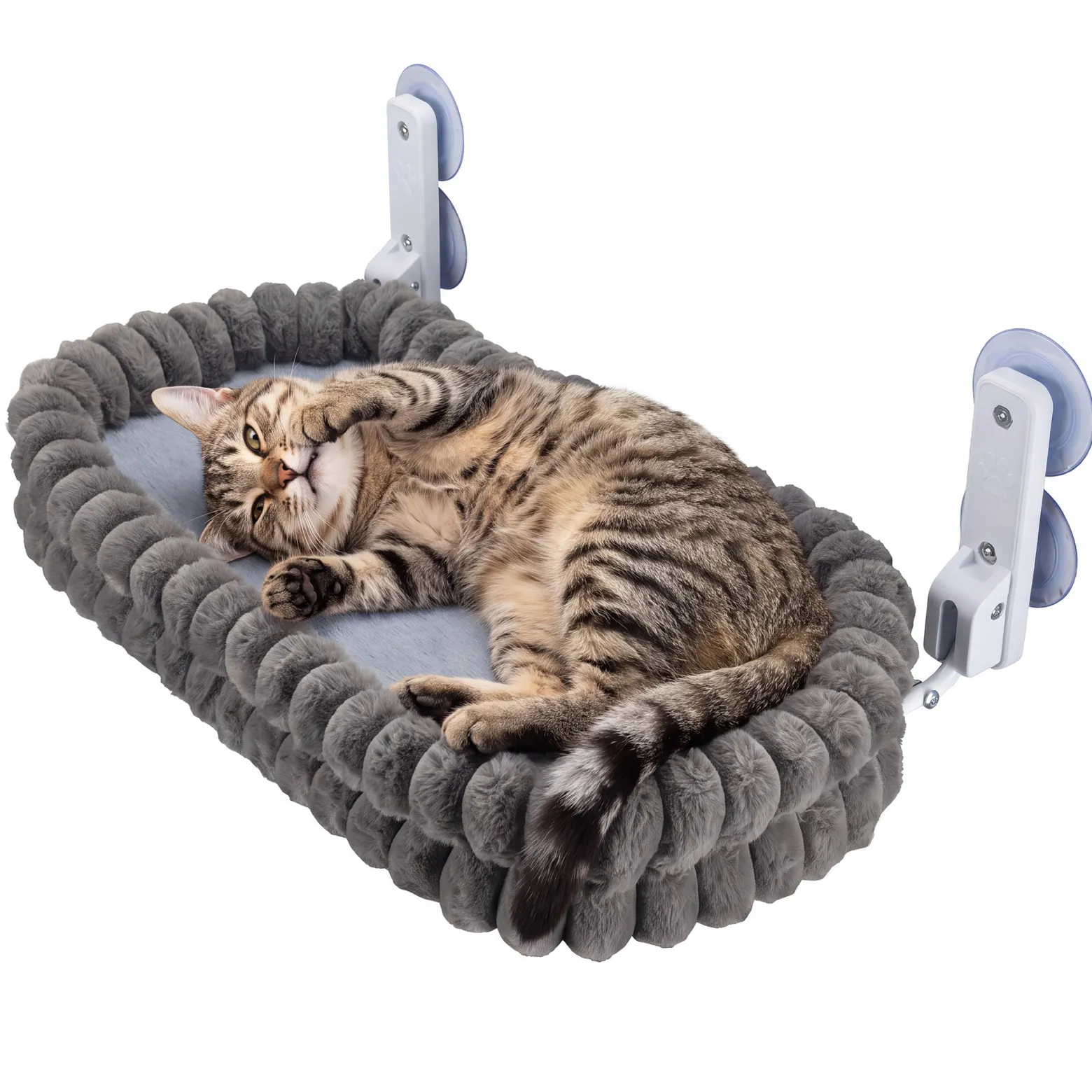 Fudajo Fenster Katzenhängematte 30 x 60 cm dunkelgrau, Katzenbett Hängematte bis 10 kg, Fensterliege Katze platzsparender Schlafplatz mit Saugnäpfen