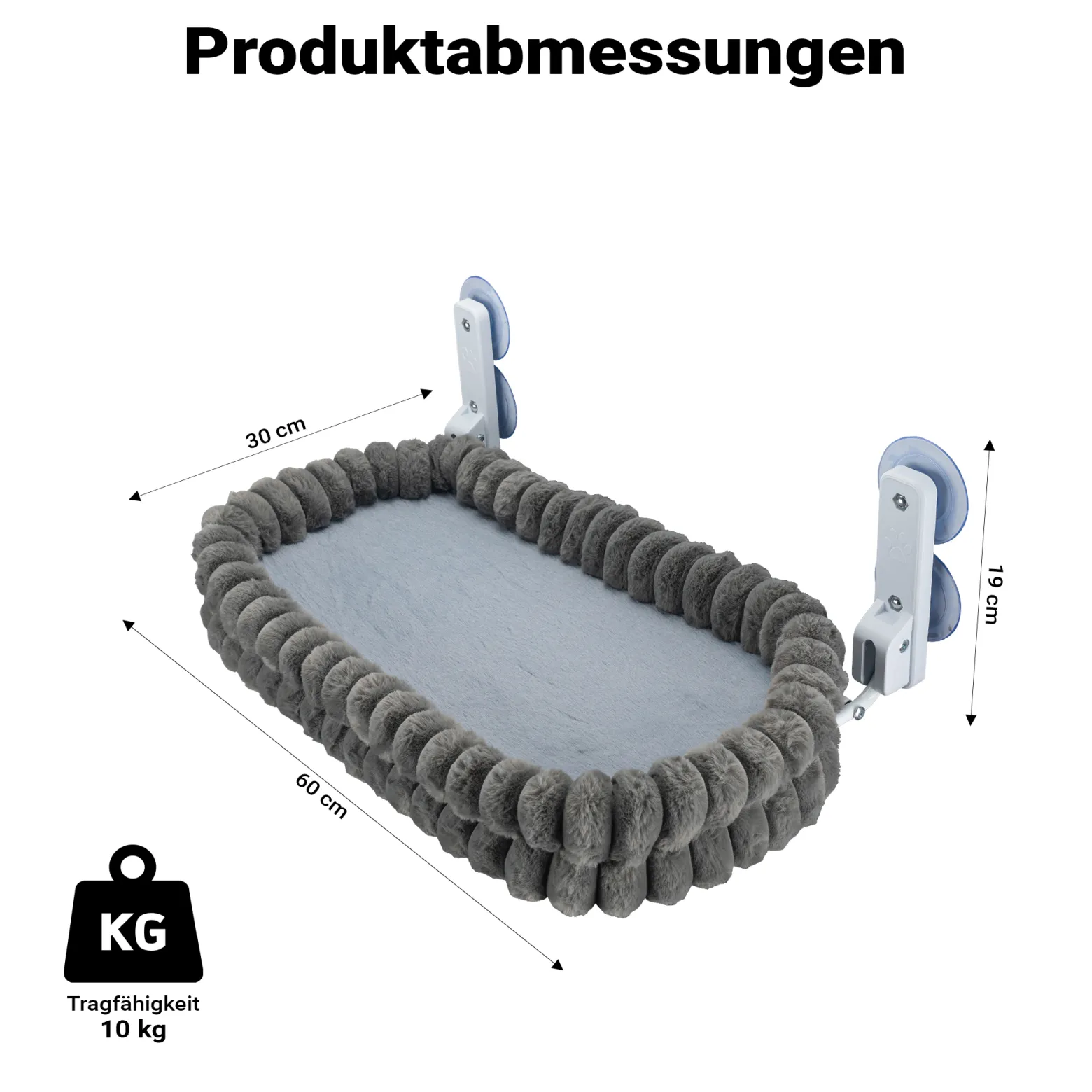 Fudajo Fenster Katzenhängematte 30 x 60 cm dunkelgrau, Katzenbett Hängematte bis 10 kg, Fensterliege Katze platzsparender Schlafplatz mit Saugnäpfen