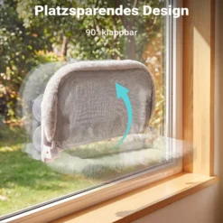 Fudajo Fenster Katzenhängematte 30 x 52 cm hellgrau, Katzenbett Hängematte bis 10 kg, Fensterliege für Katzen platzsparender Schlafplatz mit Saugnäpfen