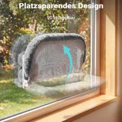 Fudajo Fenster Katzenhängematte 30 x 52 cm dunkelgrau, Katzenbett Hängematte bis 10 kg, Fensterliege für Katzen platzsparender Schlafplatz mit Saugnäpfen