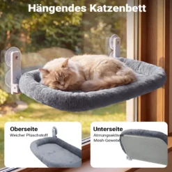 Fudajo Fenster Katzenhängematte 30 x 52 cm dunkelgrau, Katzenbett Hängematte bis 10 kg, Fensterliege für Katzen platzsparender Schlafplatz mit Saugnäpfen