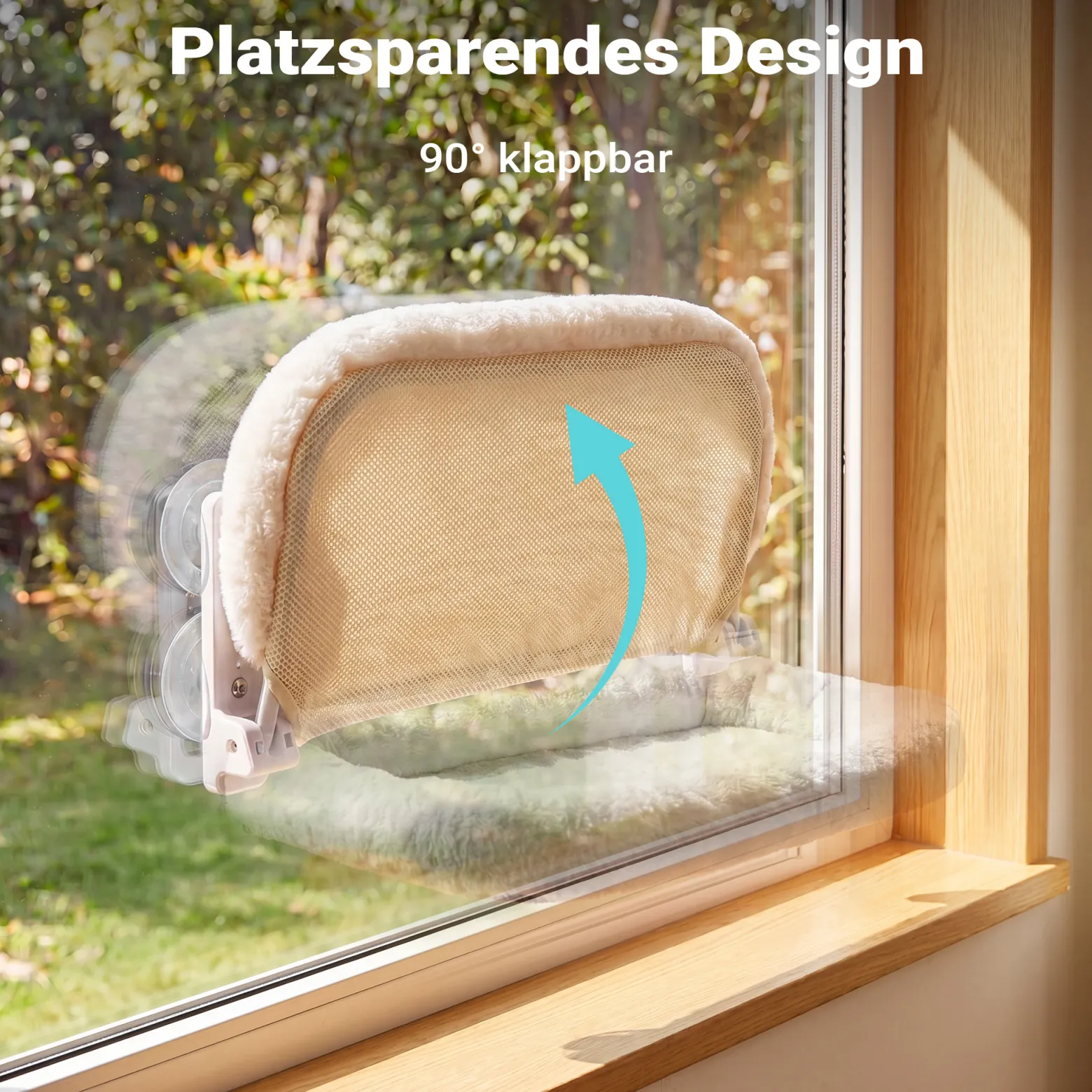 Fudajo Fenster Katzenhängematte 30 x 52 cm beige, Katzenbett Hängematte bis 10 kg, Fensterliege für Katzen platzsparender Schlafplatz mit Saugnäpfen