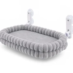 Fudajo Fenster Katzenhängematte 30 x 60 cm hellgrau, Katzenbett Hängematte bis 10 kg, Fensterliege für Katzen platzsparender Schlafplatz mit Saugnäpfen