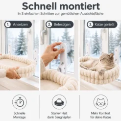 Fudajo Fenster Katzenhängematte 30 x 60 cm beige, Katzenbett Hängematte bis 10 kg, Fensterliege für Katzen platzsparender Schlafplatz mit Saugnäpfen