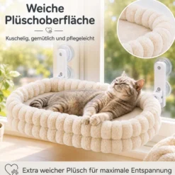 Fudajo Fenster Katzenhängematte 30 x 60 cm beige, Katzenbett Hängematte bis 10 kg, Fensterliege für Katzen platzsparender Schlafplatz mit Saugnäpfen