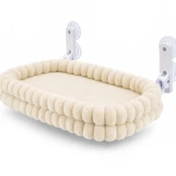 Fudajo Fenster Katzenhängematte 30 x 60 cm beige, Katzenbett Hängematte bis 10 kg, Fensterliege für Katzen platzsparender Schlafplatz mit Saugnäpfen