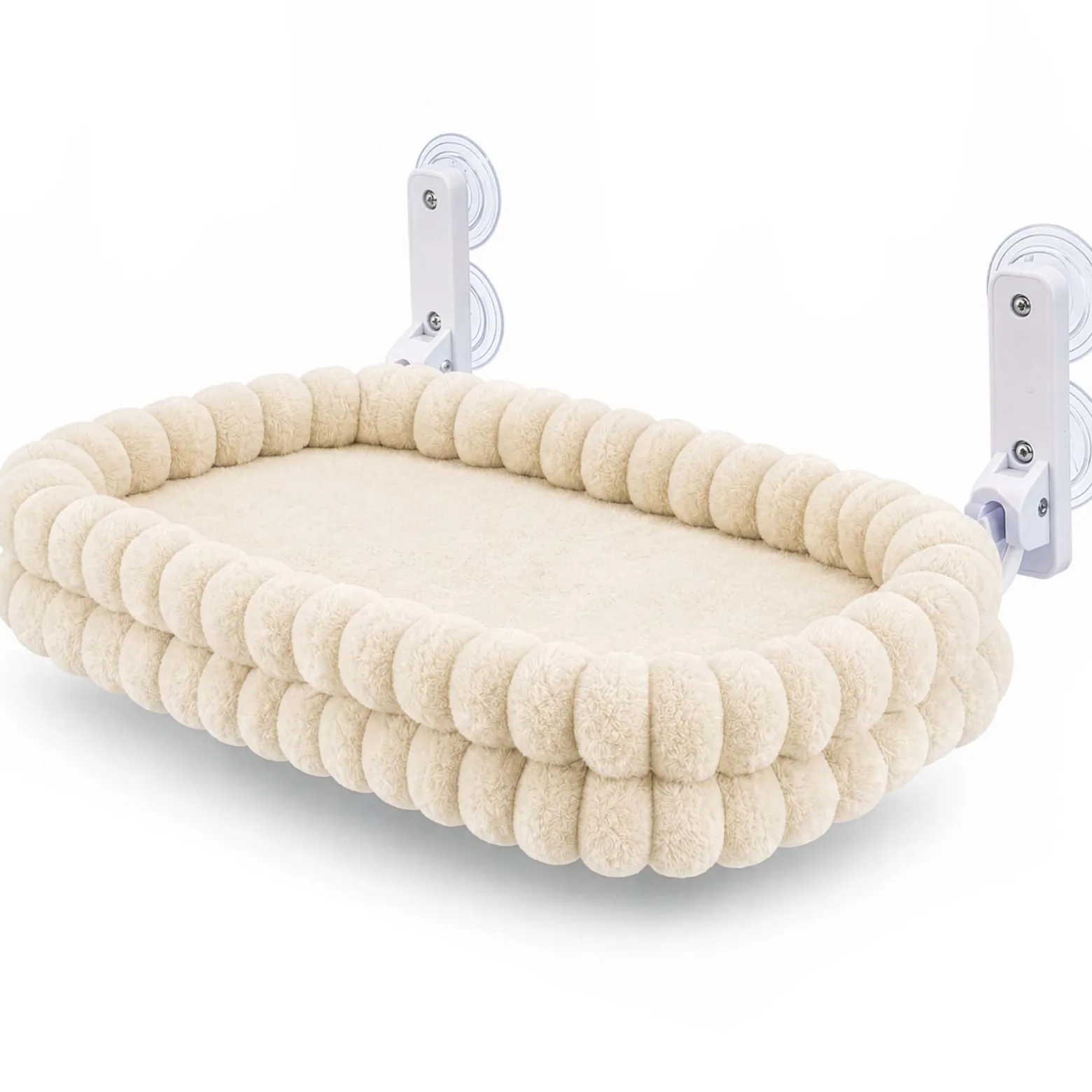 Fudajo Fenster Katzenhängematte 30 x 60 cm beige, Katzenbett Hängematte bis 10 kg, Fensterliege für Katzen platzsparender Schlafplatz mit Saugnäpfen
