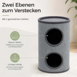 Fudajo Forest Kratztonne gelb-cremefarben Höhe 106 cm Ø 40 cm inkl. Kissen, Katzentonne mit 3 Eingängen