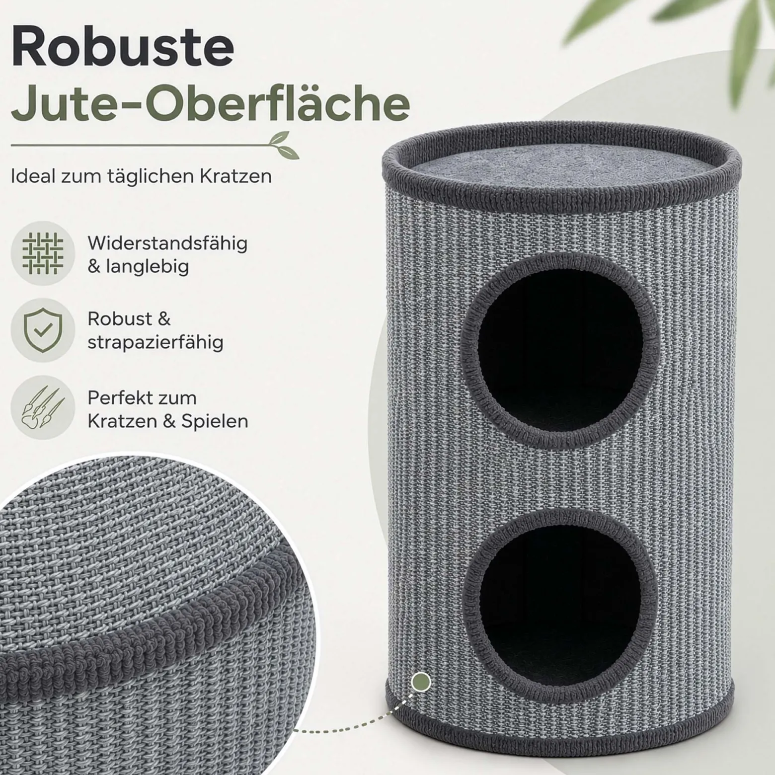 Fudajo Forest Kratztonne gelb-cremefarben Höhe 106 cm Ø 40 cm inkl. Kissen, Katzentonne mit 3 Eingängen