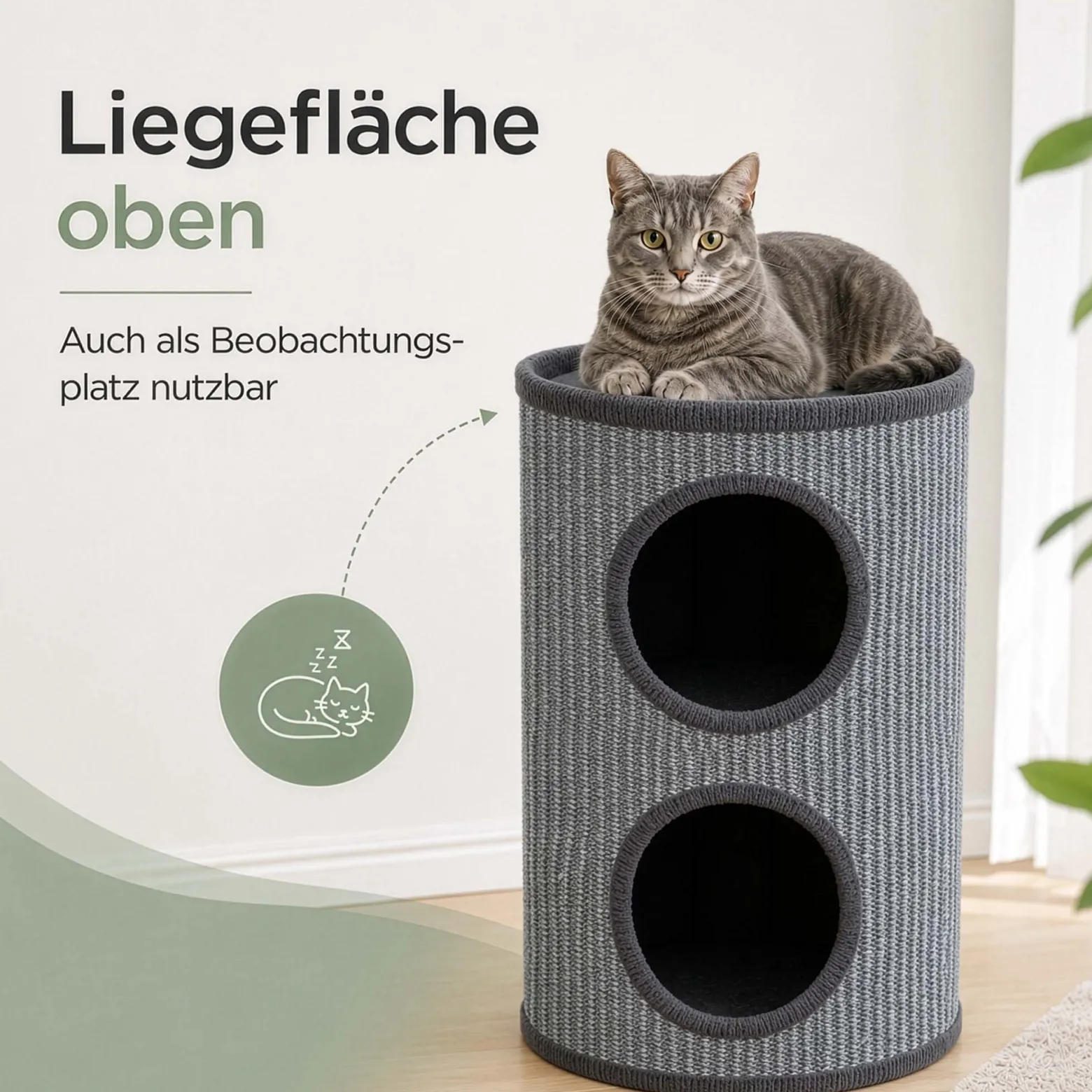 Fudajo Forest Kratztonne gelb-cremefarben Höhe 106 cm Ø 40 cm inkl. Kissen, Katzentonne mit 3 Eingängen