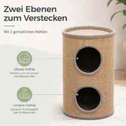 Fudajo Forest Kratztonne mehrfarbig-kamelfarben Höhe 61 cm Ø 35 cm inkl. Kissen, Katzentonne mit 2 Eingängen