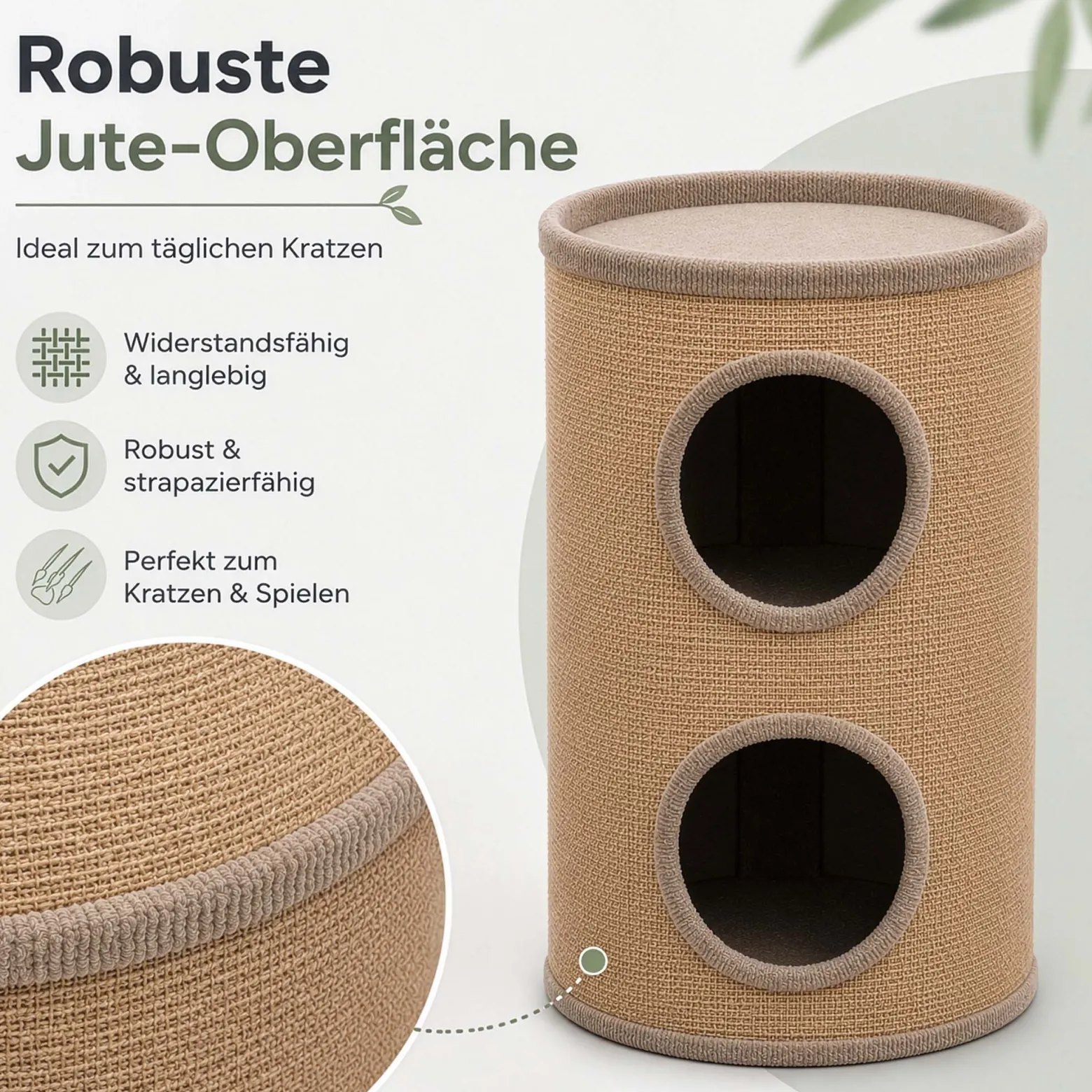 Fudajo Forest Kratztonne mehrfarbig-kamelfarben Höhe 61 cm Ø 35 cm inkl. Kissen, Katzentonne mit 2 Eingängen