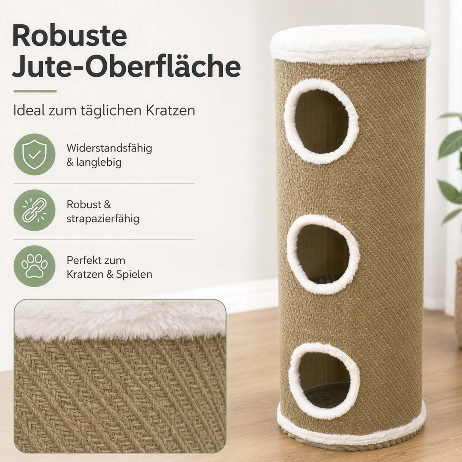 Fudajo Forest Kratztonne mehrfarbig-cremefarben Höhe 106 cm Ø 40 cm inkl. Kissen, Katzentonne mit 3 Eingängen