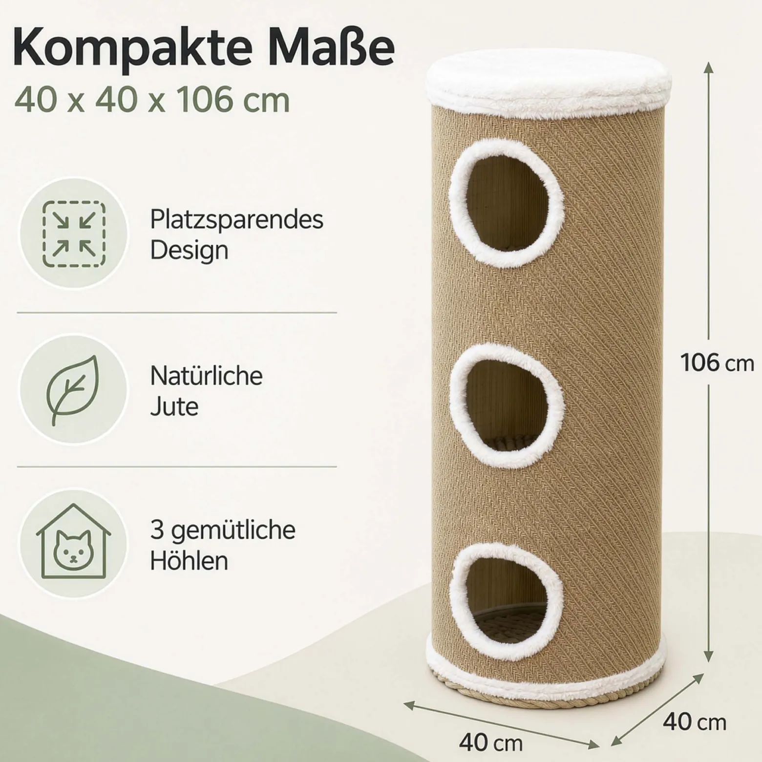 Fudajo Forest Kratztonne mehrfarbig-cremefarben Höhe 106 cm Ø 40 cm inkl. Kissen, Katzentonne mit 3 Eingängen