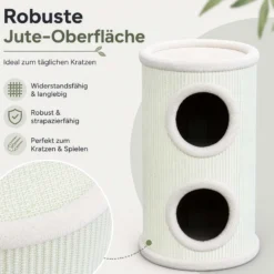 Fudajo Forest Kratztonne weiß-cremefarben Höhe 106 cm Ø 40 cm inkl. Kissen, Katzentonne mit 3 Eingängen
