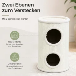 Fudajo Forest Kratztonne weiß-cremefarben Höhe 106 cm Ø 40 cm inkl. Kissen, Katzentonne mit 3 Eingängen