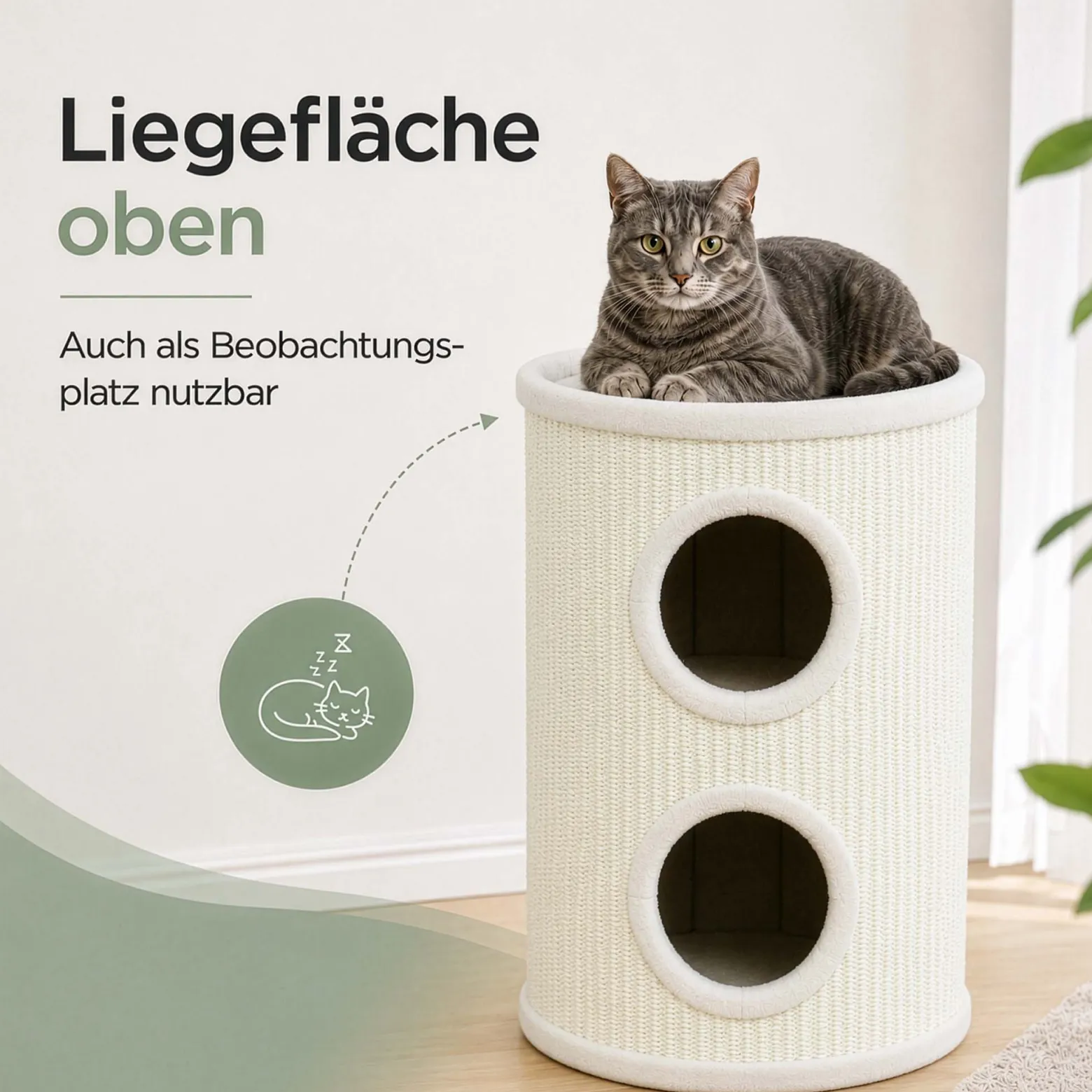 Fudajo Forest Kratztonne weiß-cremefarben Höhe 106 cm Ø 40 cm inkl. Kissen, Katzentonne mit 3 Eingängen