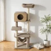 Fudajo Forest Oak 152 cm Kratzbaum beige, Katzenkratzbaum mit Katzenhaus, Hängematte und Sisal, Katzenbaum mit Massageelement