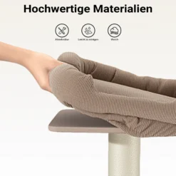 Fudajo Forest Oak 152 cm Kratzbaum beige, Katzenkratzbaum mit Katzenhaus, Hängematte und Sisal, Katzenbaum mit Massageelement