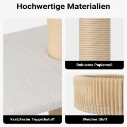 Fudajo Forest Oak 138 cm Kratzbaum beige, Katzenkratzbaum mit Katzenhaus, Katzenbetten und Papierseil-Kratzstämmen, Katzenbaum mit Massageelement