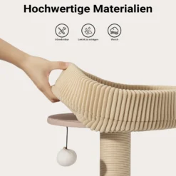 Fudajo Forest Oak 138 cm Kratzbaum beige, Katzenkratzbaum mit Katzenhaus, Katzenbetten und Papierseil-Kratzstämmen, Katzenbaum mit Massageelement