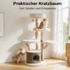 Fudajo Forest Tree 146 cm Kratzbaum natur, Katzenbaum in Holzoptik mit Katzenhaus, Katzenbett und Spielball