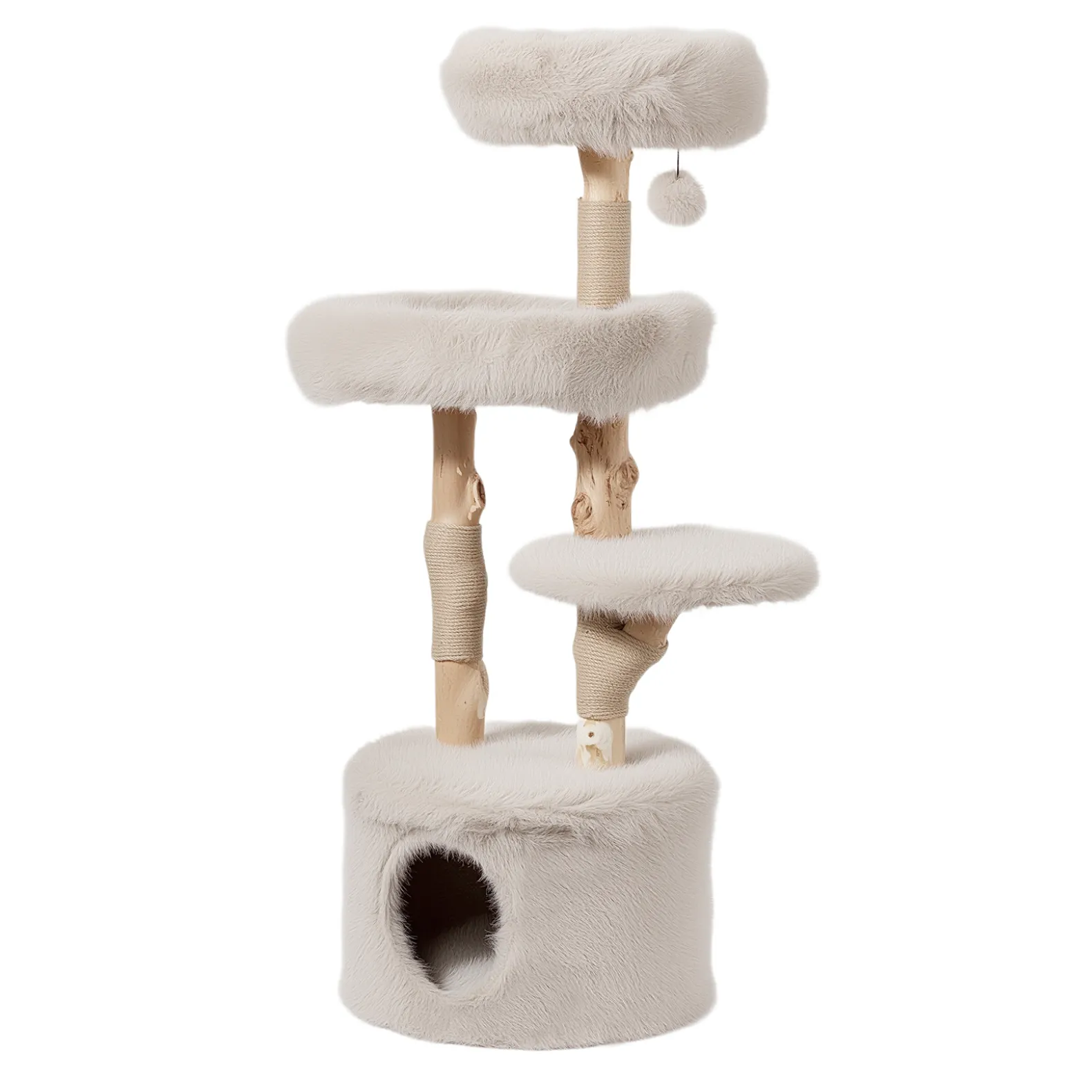 Fudajo Forest Tree 137 cm Kratzbaum natur, Katzenbaum in Holzoptik mit Katzenhaus, Katzenbetten und Spielball