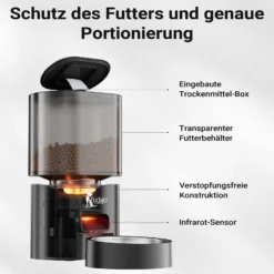 Fudajo Futter- und Trinkautomat für Katzen & Hunde in Schwarz, 3 L Futterspender und 2,5 L Trinkbrunnen, Fütterung mit App-Steuerung für Trockenfutter