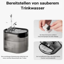 Fudajo Futter- und Trinkautomat für Katzen & Hunde in Schwarz, 3 L Futterspender und 2,5 L Trinkbrunnen, Fütterung mit App-Steuerung für Trockenfutter